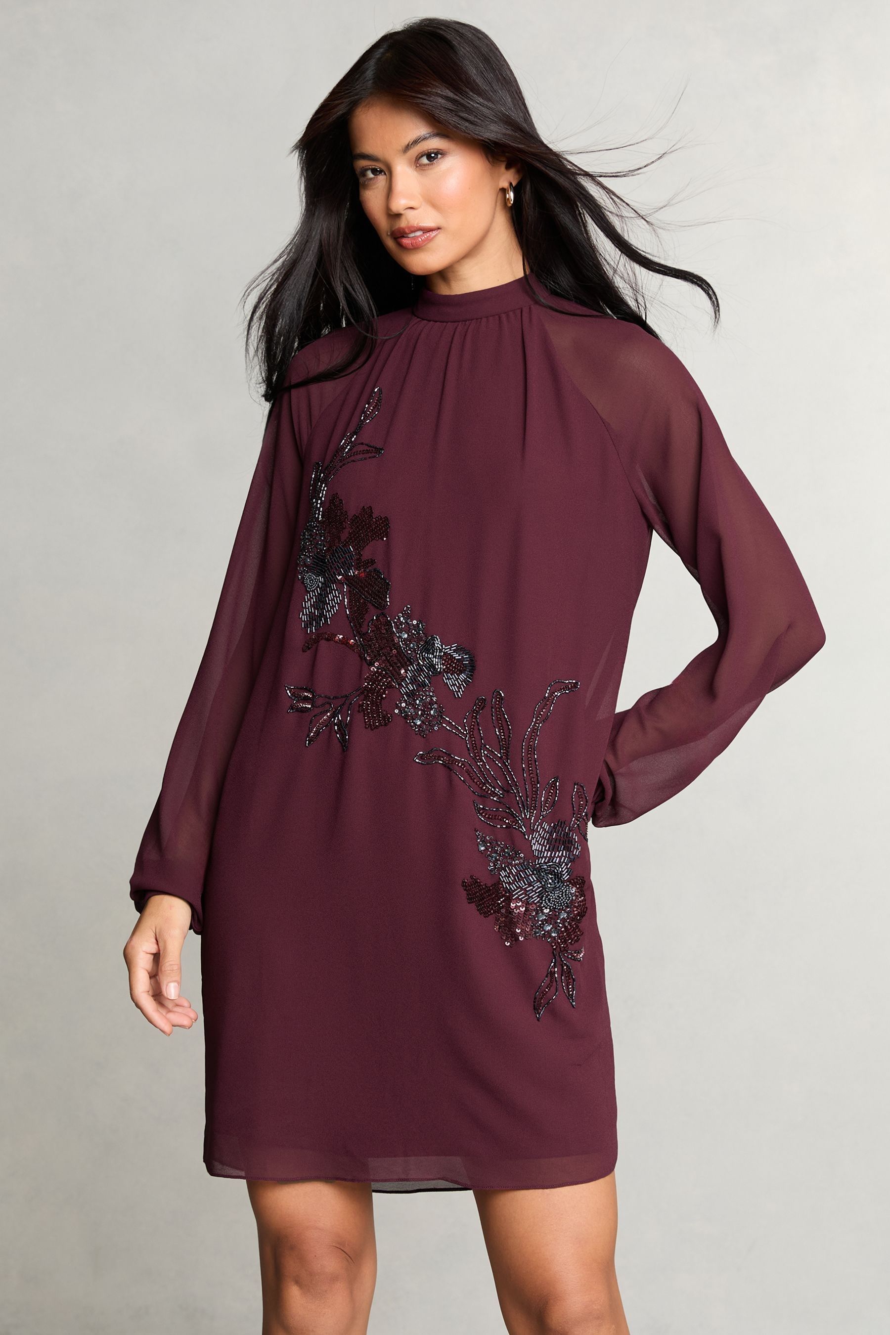 Buy Lipsy Red Long Sleeve Hand Embellished Artwork Mini Shift Dress from Next Luxembourg