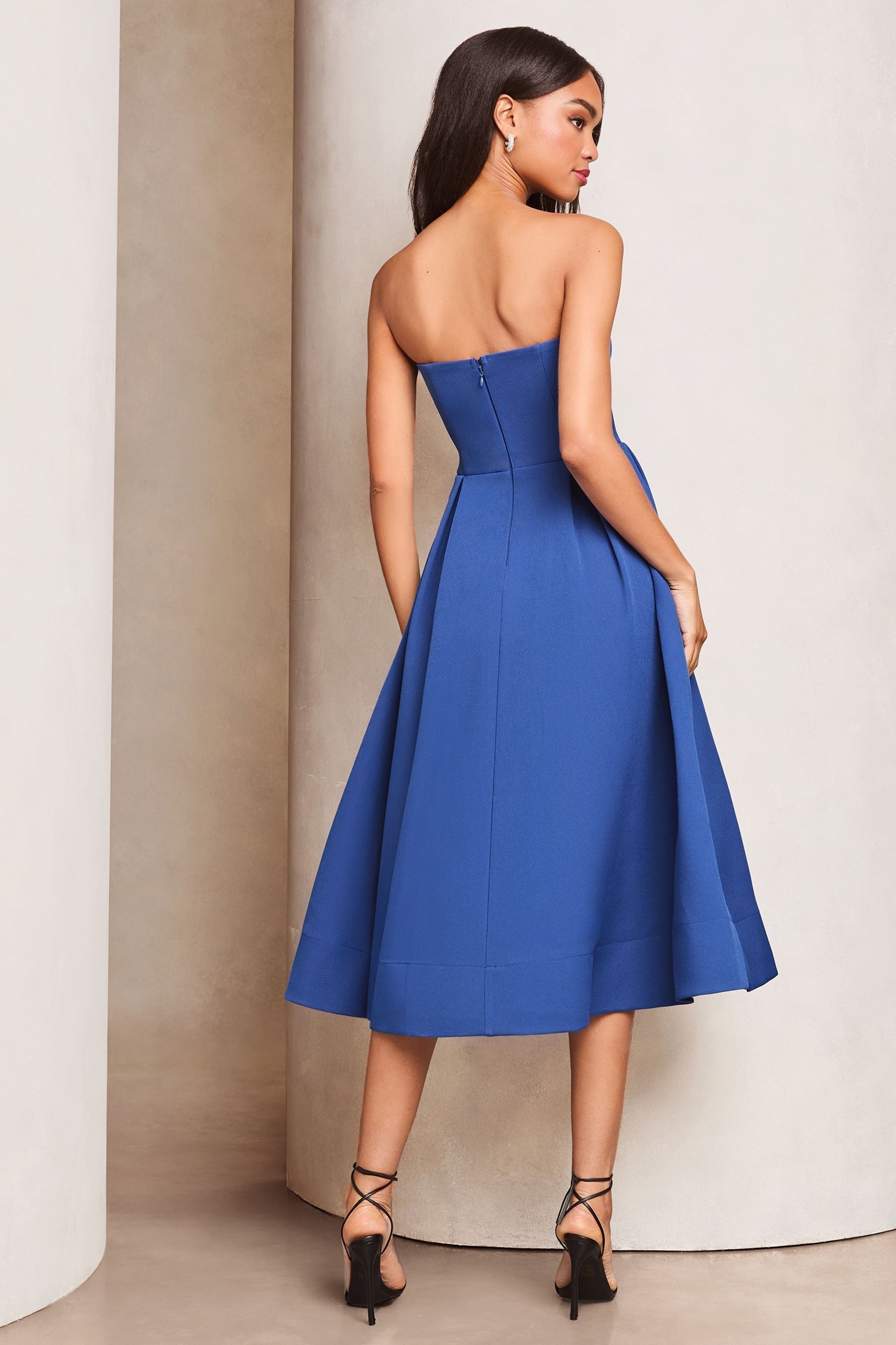 Buy Lipsy Blue Premium Strapless Bandeau Skater Midi Dress from Next Luxembourg