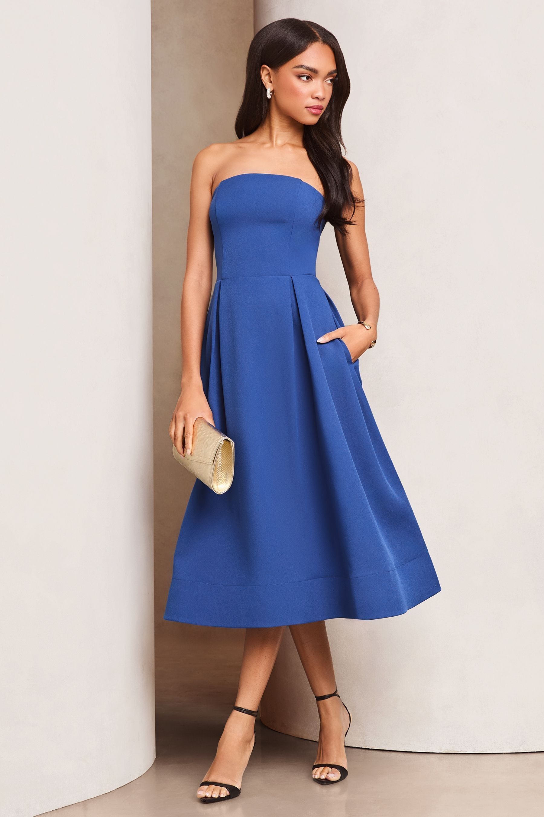 Buy Lipsy Blue Premium Strapless Bandeau Skater Midi Dress from Next Hong Kong