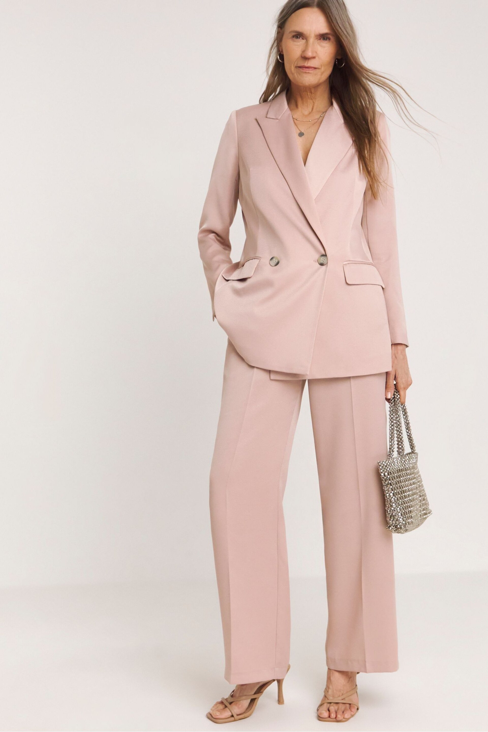 JD Williams Pink Satin Wide Leg Trousers - Image 1 of 4