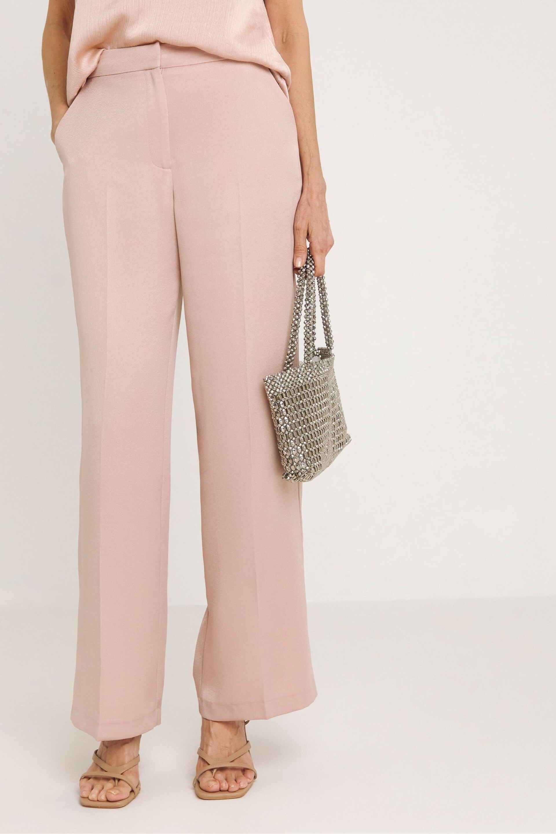 JD Williams Pink Satin Wide Leg Trousers - Image 3 of 4