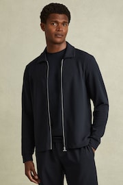 Reiss Navy Hudson Textured Zip-Through Jacket - Image 1 of 5