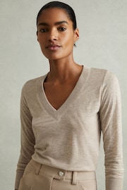 Reiss Stone Evelyn Lyocell-Wool Marled V-Neck Top - Image 2 of 4