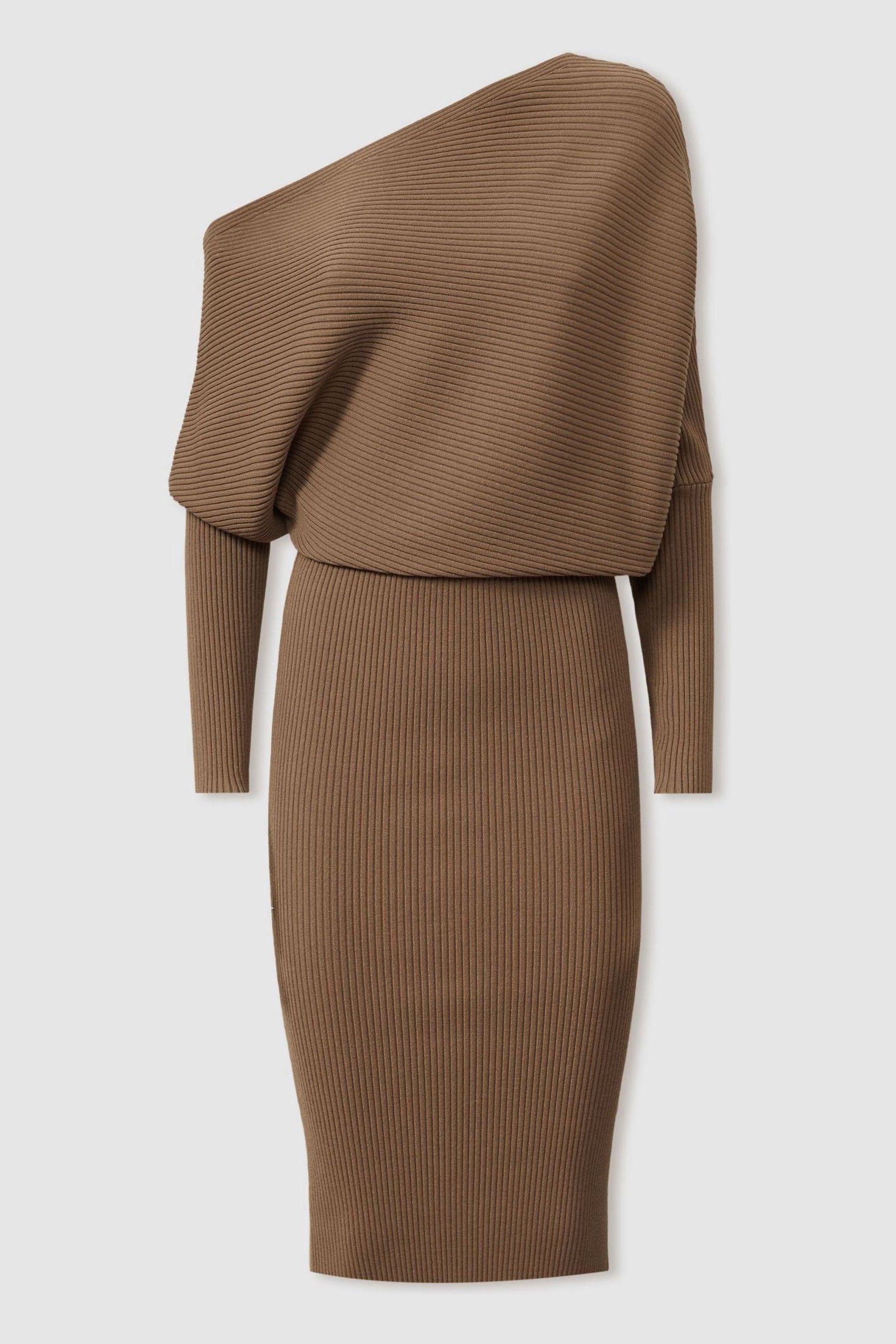 Off the shoulder ribbed midi dress outlet