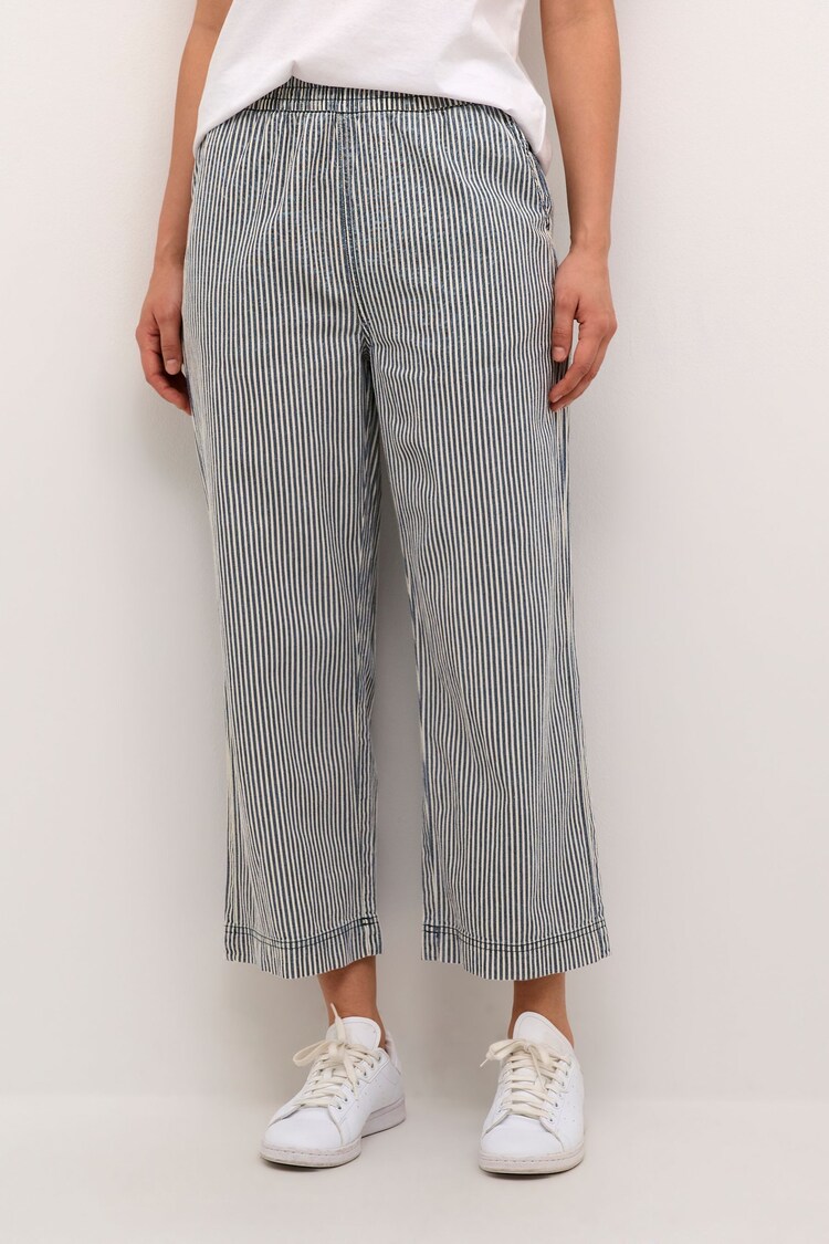 Kaffe Naya Culotte Stripes Cropped Black Trousers - Image 1 of 6