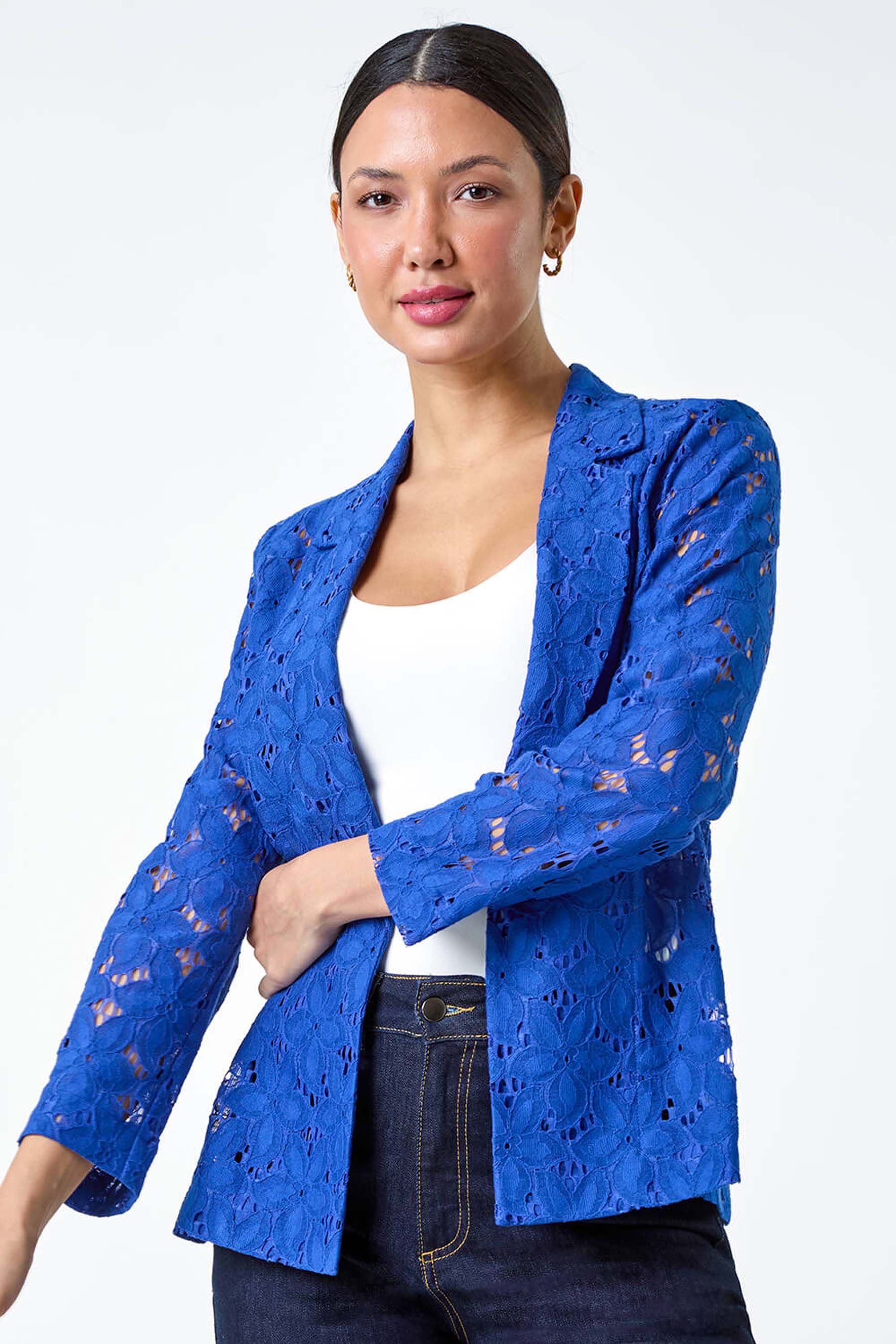Buy Roman Blue Cotton Blend Floral Lace Jacket from the Next UK online shop