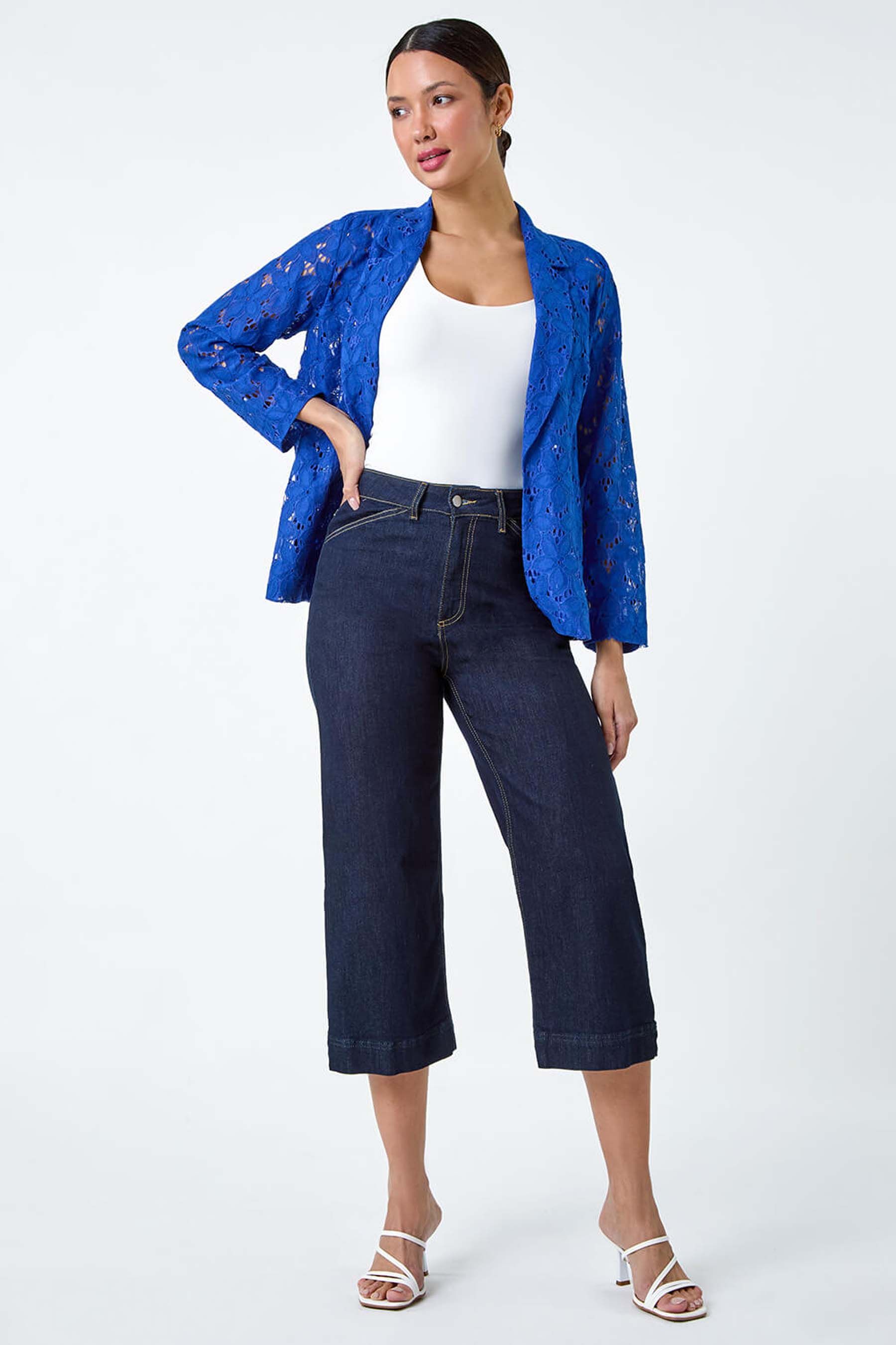 Buy Roman Blue Cotton Blend Floral Lace Jacket from the Next UK online shop