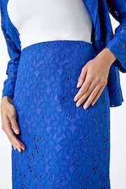 Roman Blue Cotton Blend Floral Lace Skirt - Image 5 of 5