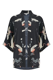 Yumi Black Curve Crane Print Kimono - Image 1 of 1