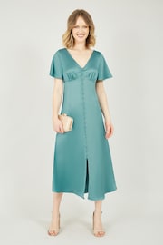 Yumi Blue Satin Button Down Dress - Image 1 of 4