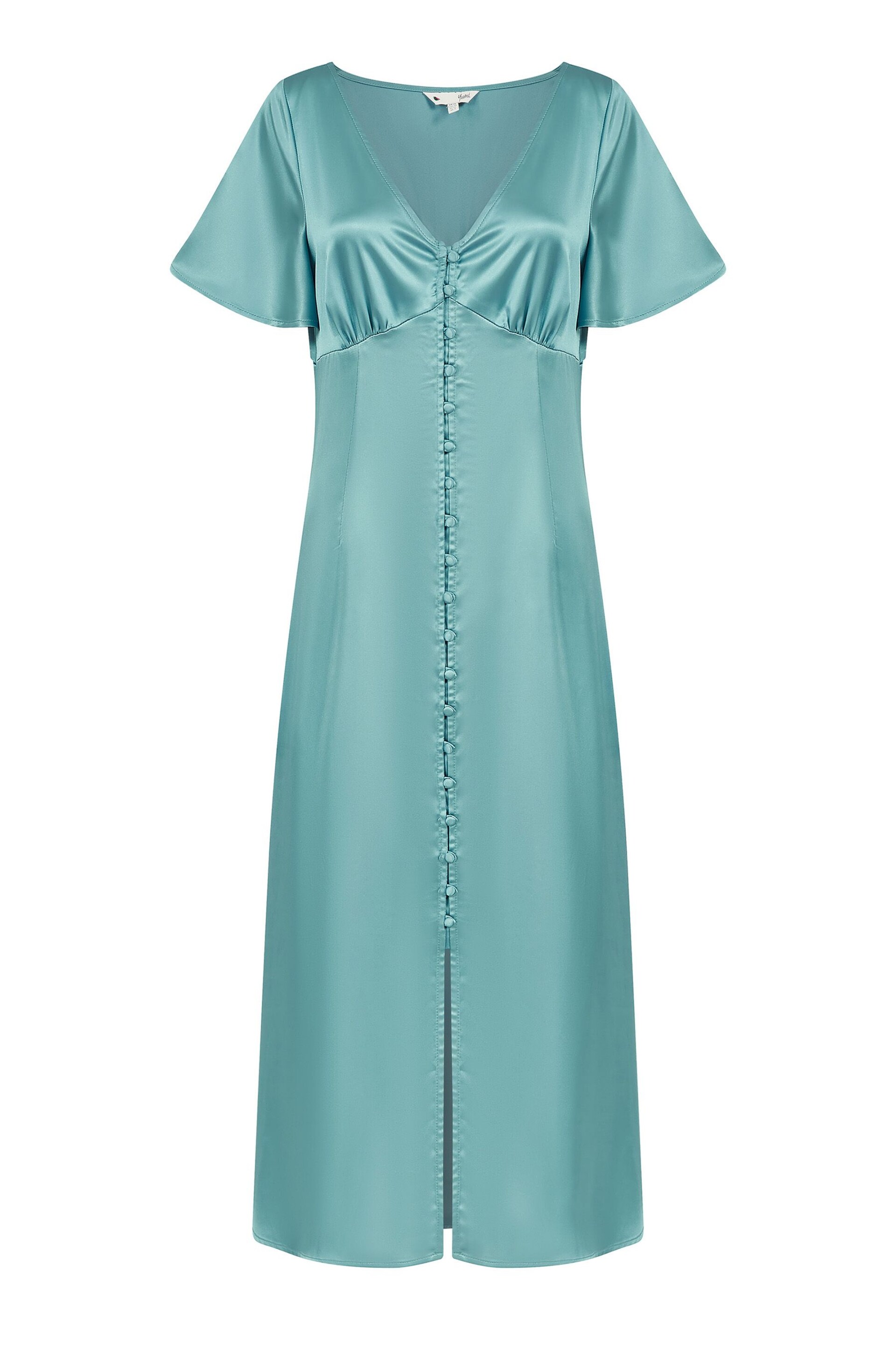 Yumi Blue Satin Button Down Dress - Image 4 of 4