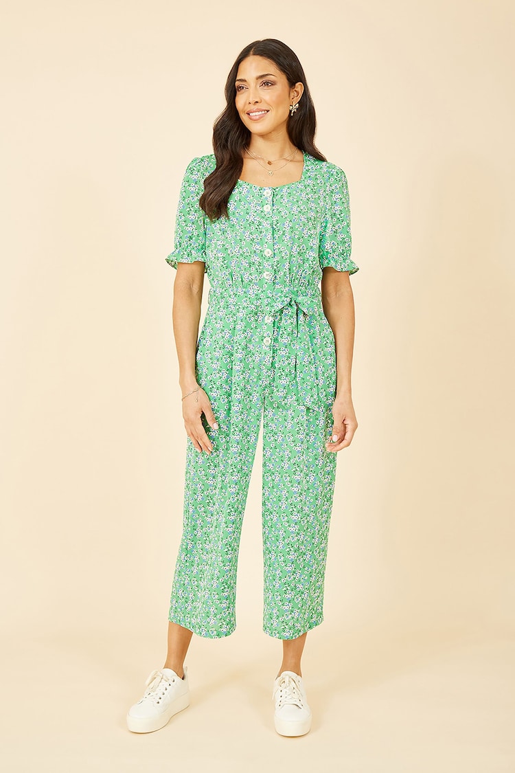 Yumi Green Floral Puff Sleeve Jumpsuit - Image 1 of 4