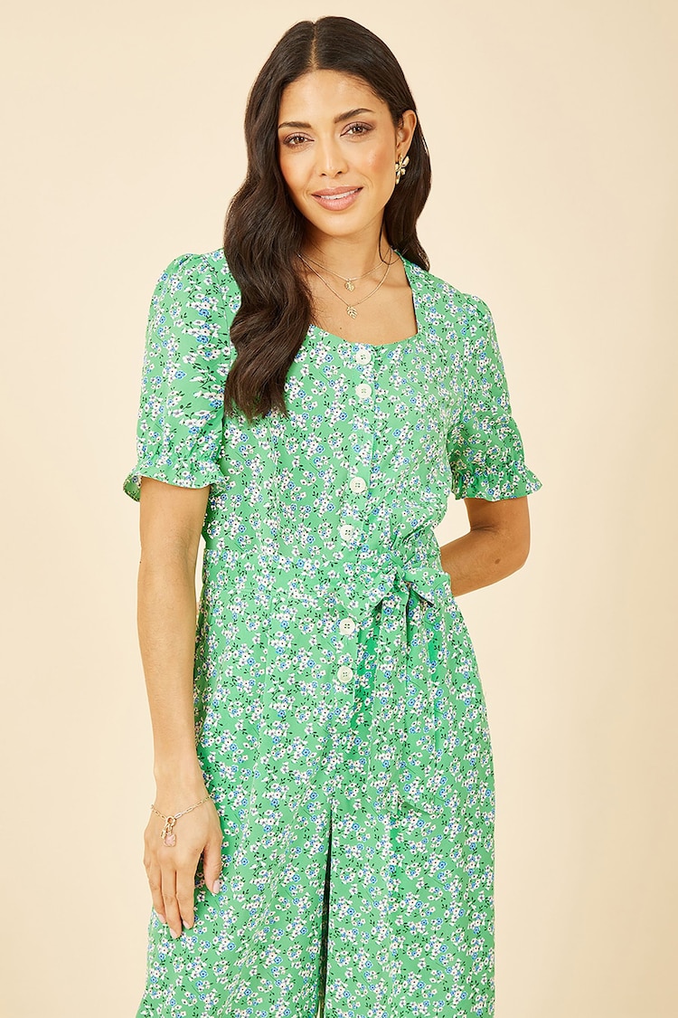 Yumi Green Floral Puff Sleeve Jumpsuit - Image 2 of 4