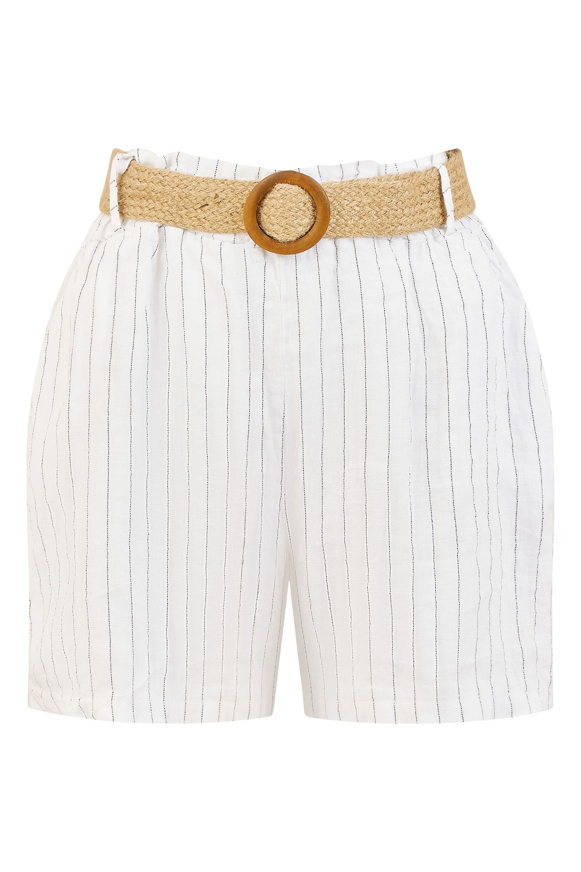 Yumi White Striped Italian Linen Shorts With Belt - Image 4 of 4