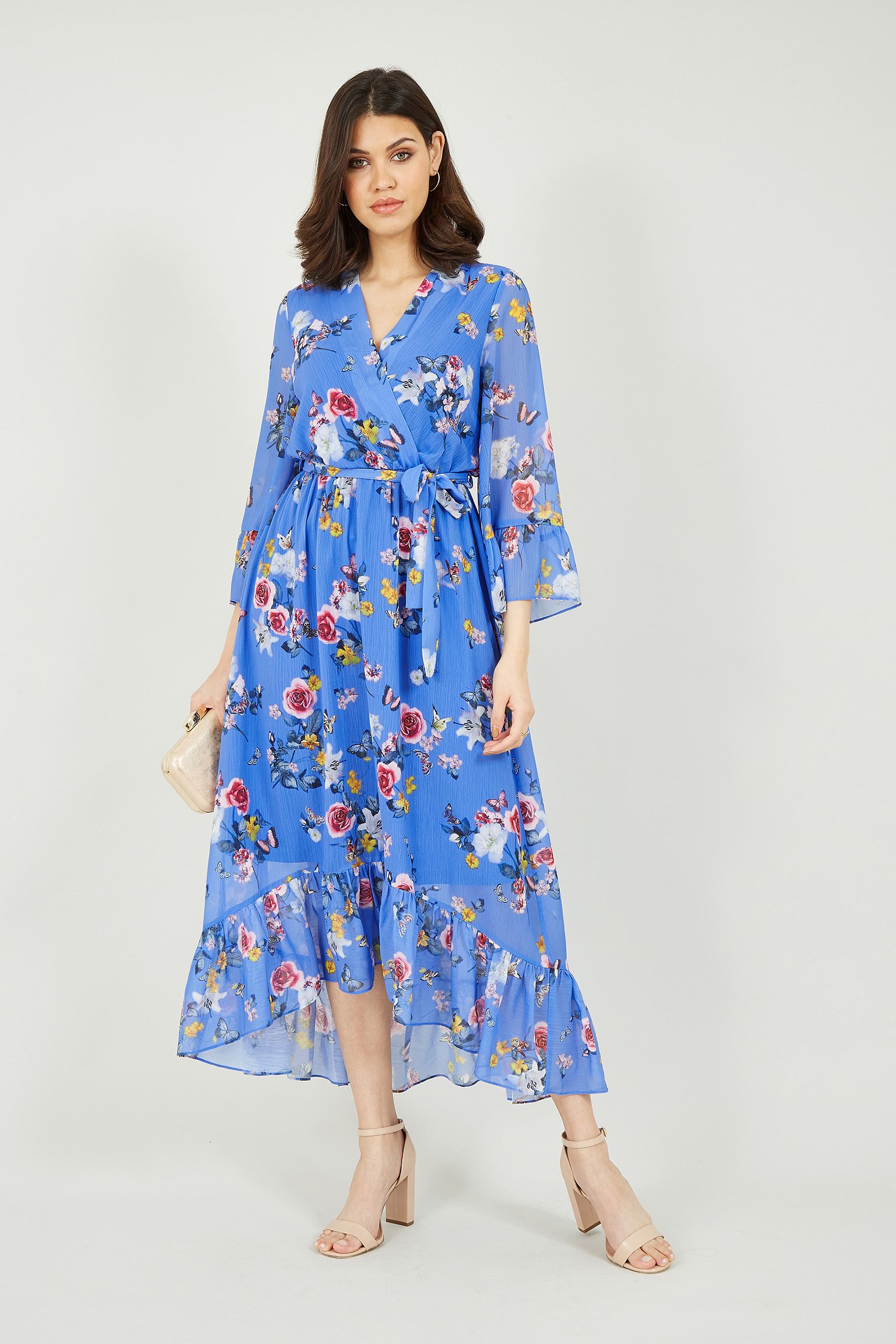 Buy Yumi Blue Floral Butterfly Wrap High Low Dress from Next USA