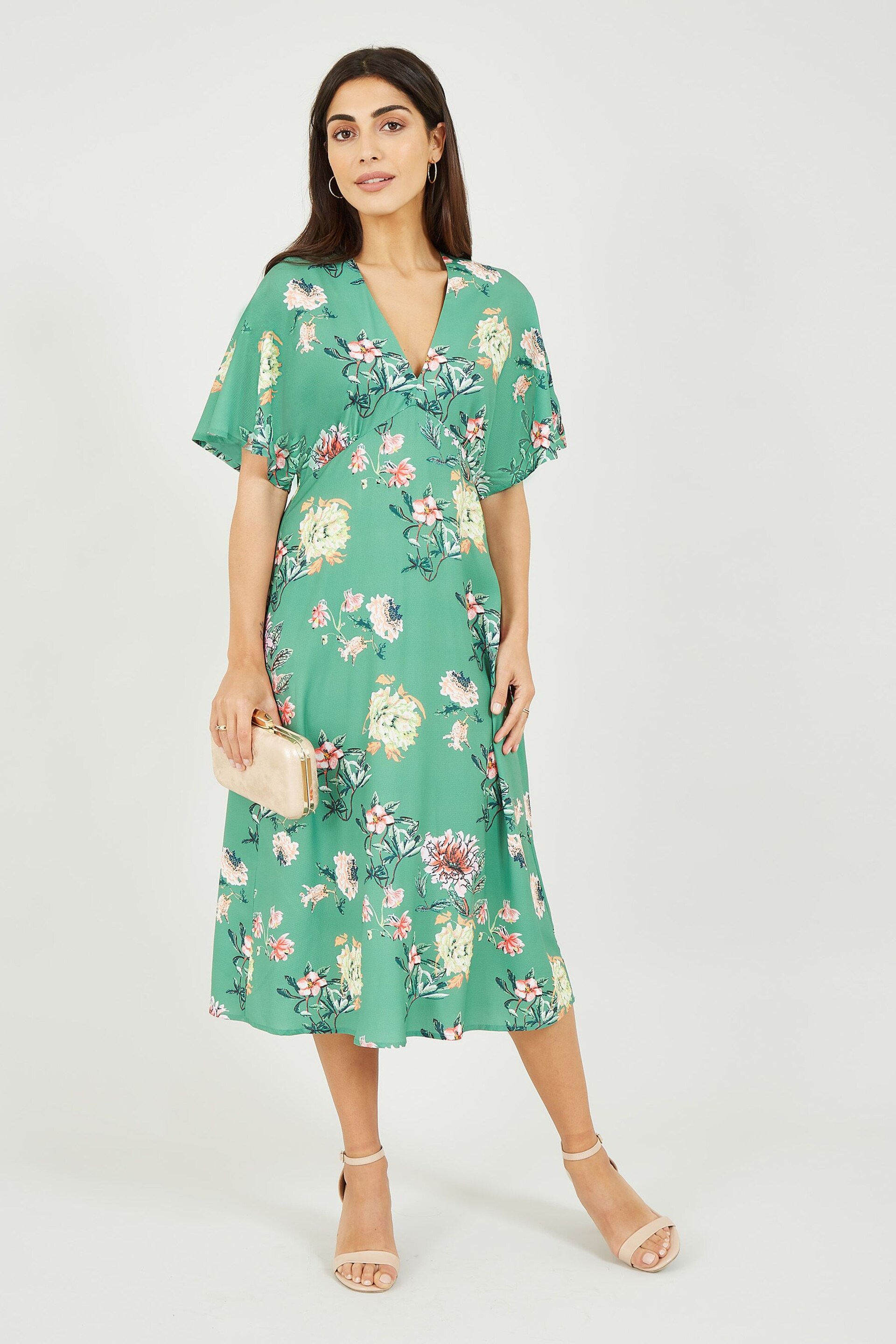 Yumi Green Yumi Blue Floral Blossom Print Kimono Dress - Image 3 of 5