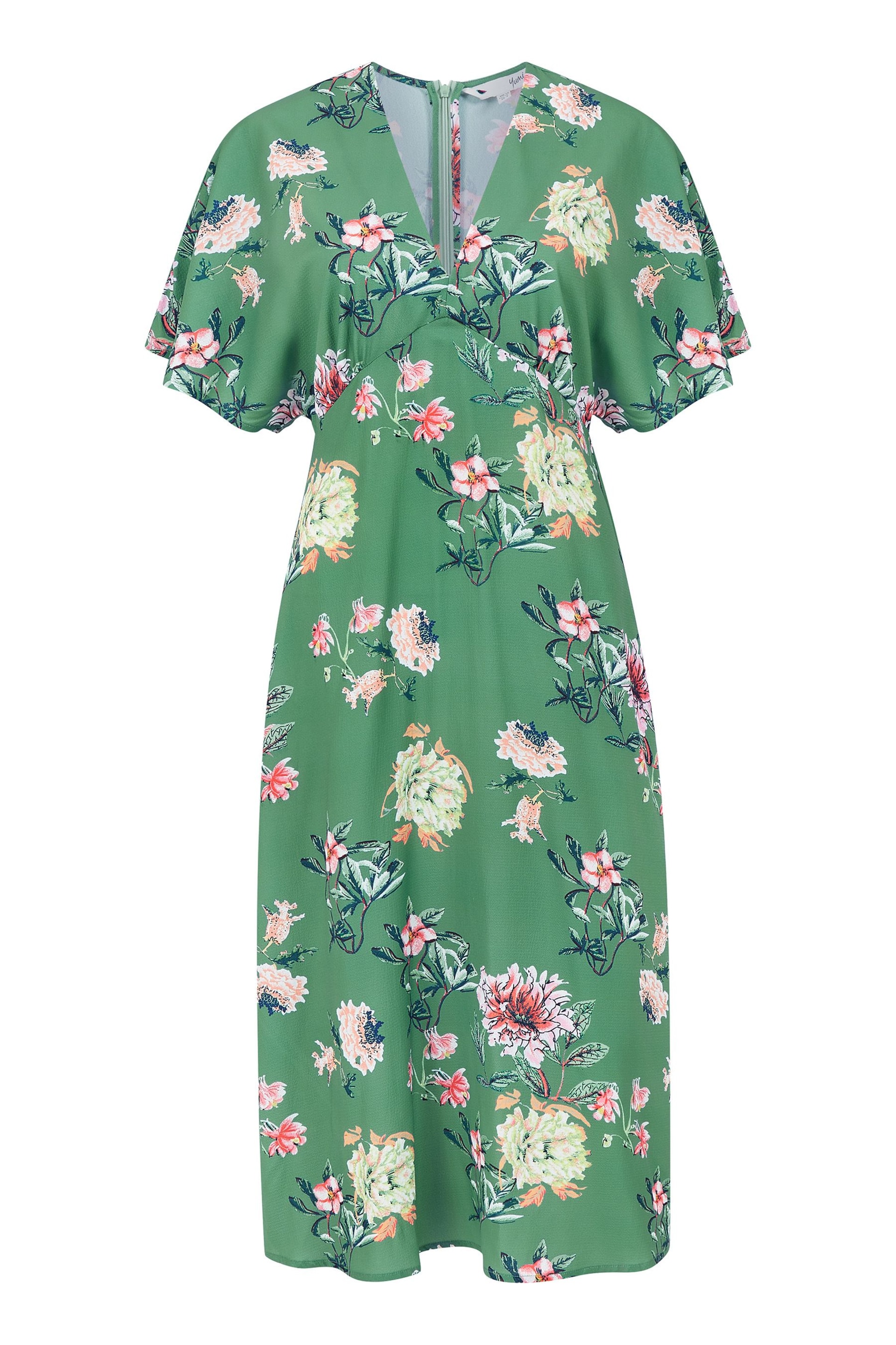 Yumi Green Yumi Blue Floral Blossom Print Kimono Dress - Image 5 of 5