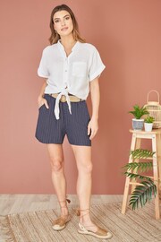 Yumi Blue Striped Italian Linen Shorts With Belt - Image 1 of 4