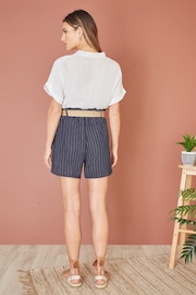 Yumi Blue Striped Italian Linen Shorts With Belt - Image 3 of 4