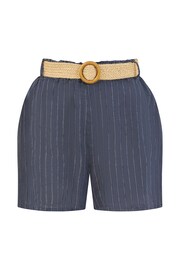 Yumi Blue Striped Italian Linen Shorts With Belt - Image 4 of 4