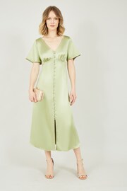 Yumi Green Satin Button Down Dress - Image 1 of 4