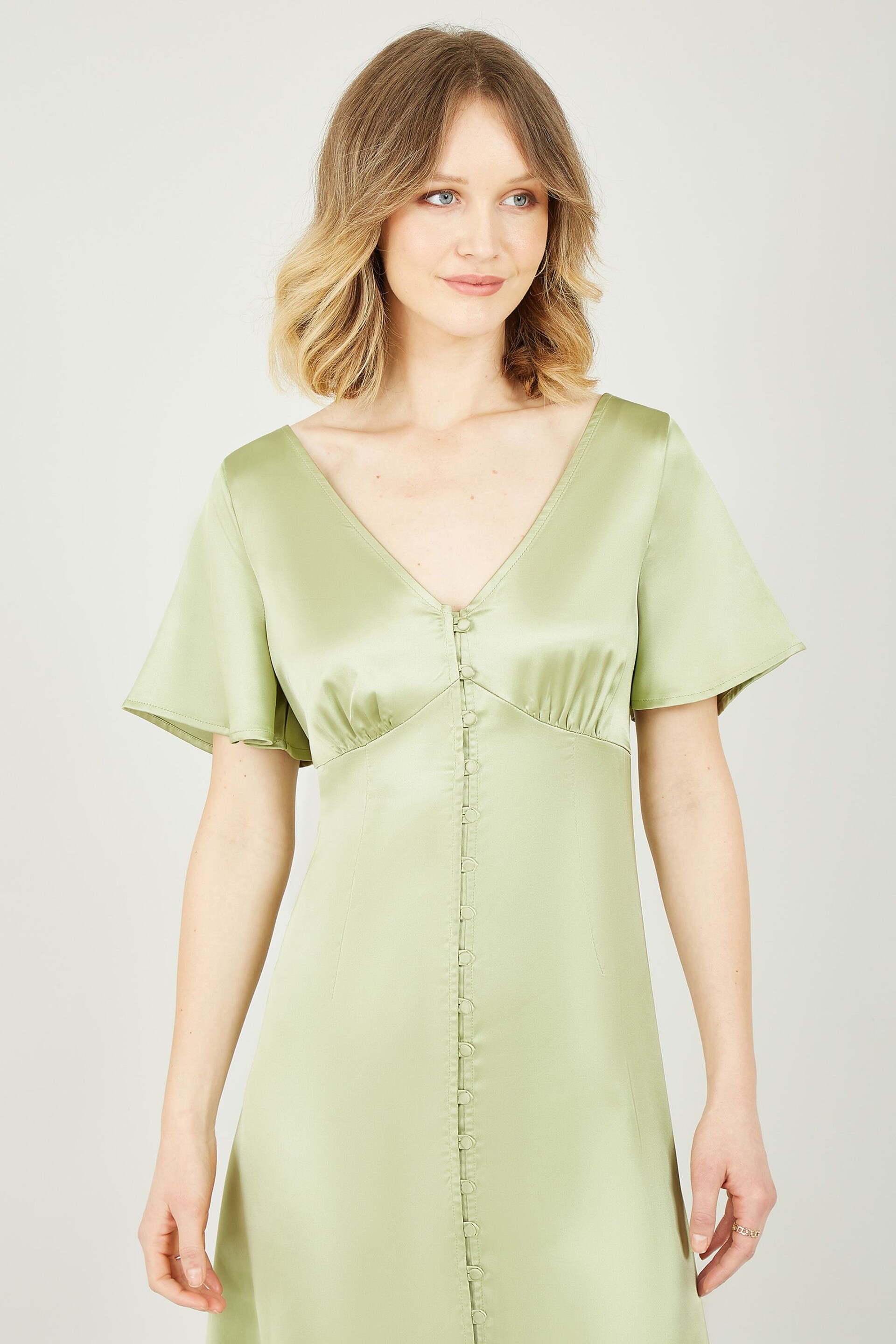 Yumi Green Satin Button Down Dress - Image 2 of 4