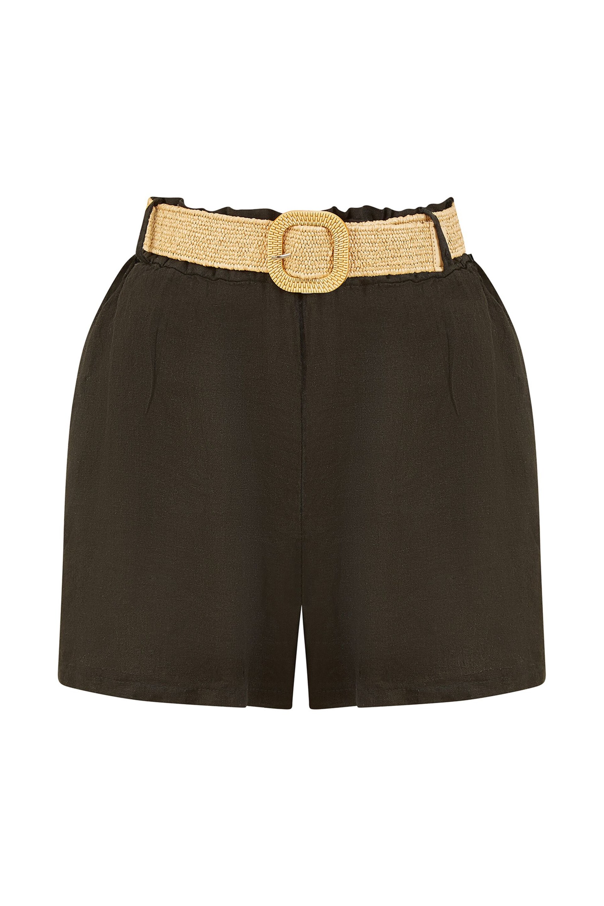 Yumi Black Italian Linen Shorts With Belt - Image 4 of 4