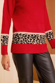 Love & Roses Red Animal Cosy Crew Neck Longline Jumper - Image 4 of 4