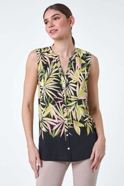 Roman Green Sleeveless Leaf Print Blouse - Image 1 of 5