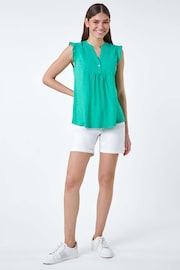 Roman Green Embroidered Frill Cotton Blend Vest Top - Image 4 of 5