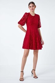 Roman Red Cotton Blend Lace Bell Sleeve Dress - Image 2 of 5