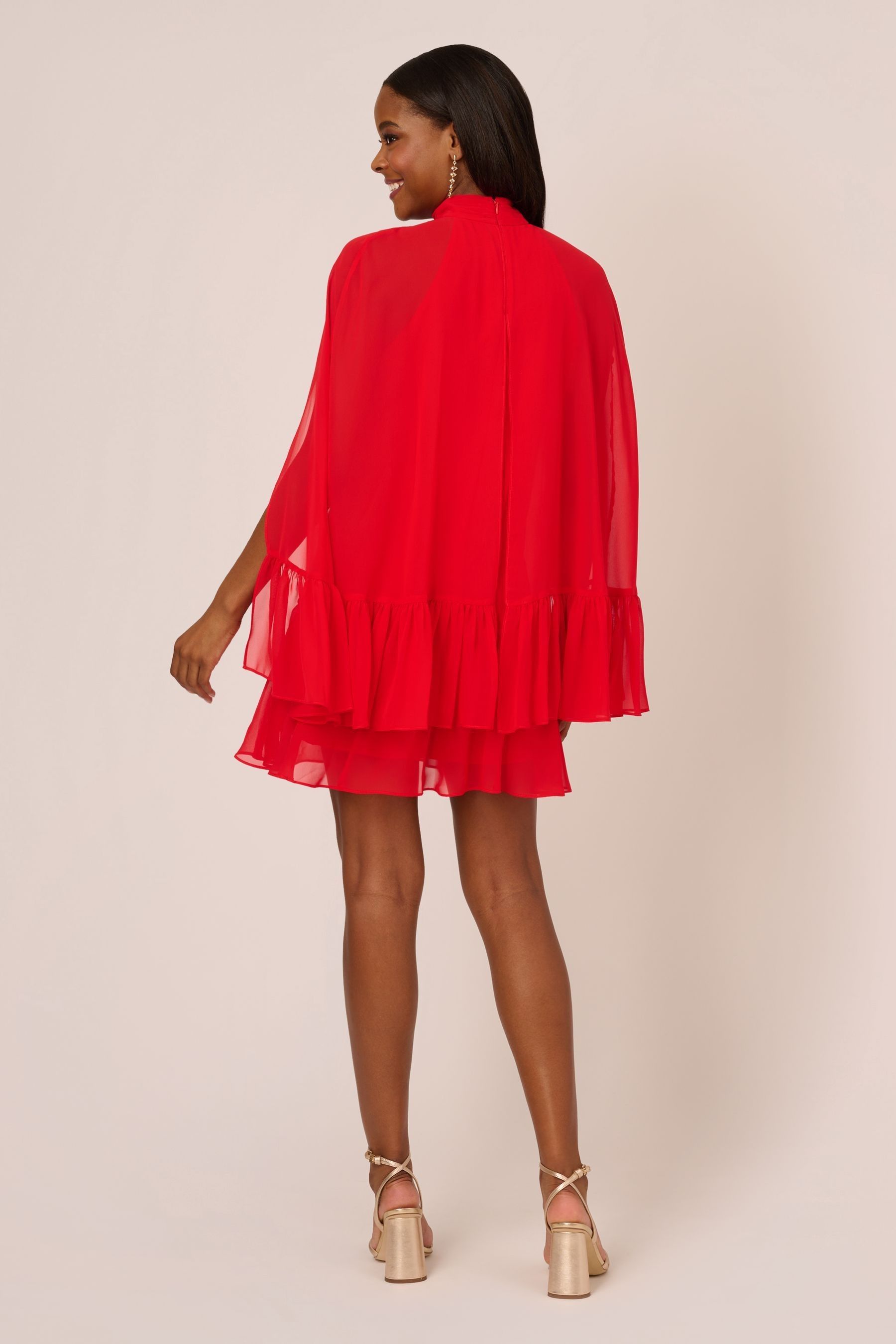 Buy Adrianna Papell Red Chiffon Ruffle Cape Dress from Next Luxembourg