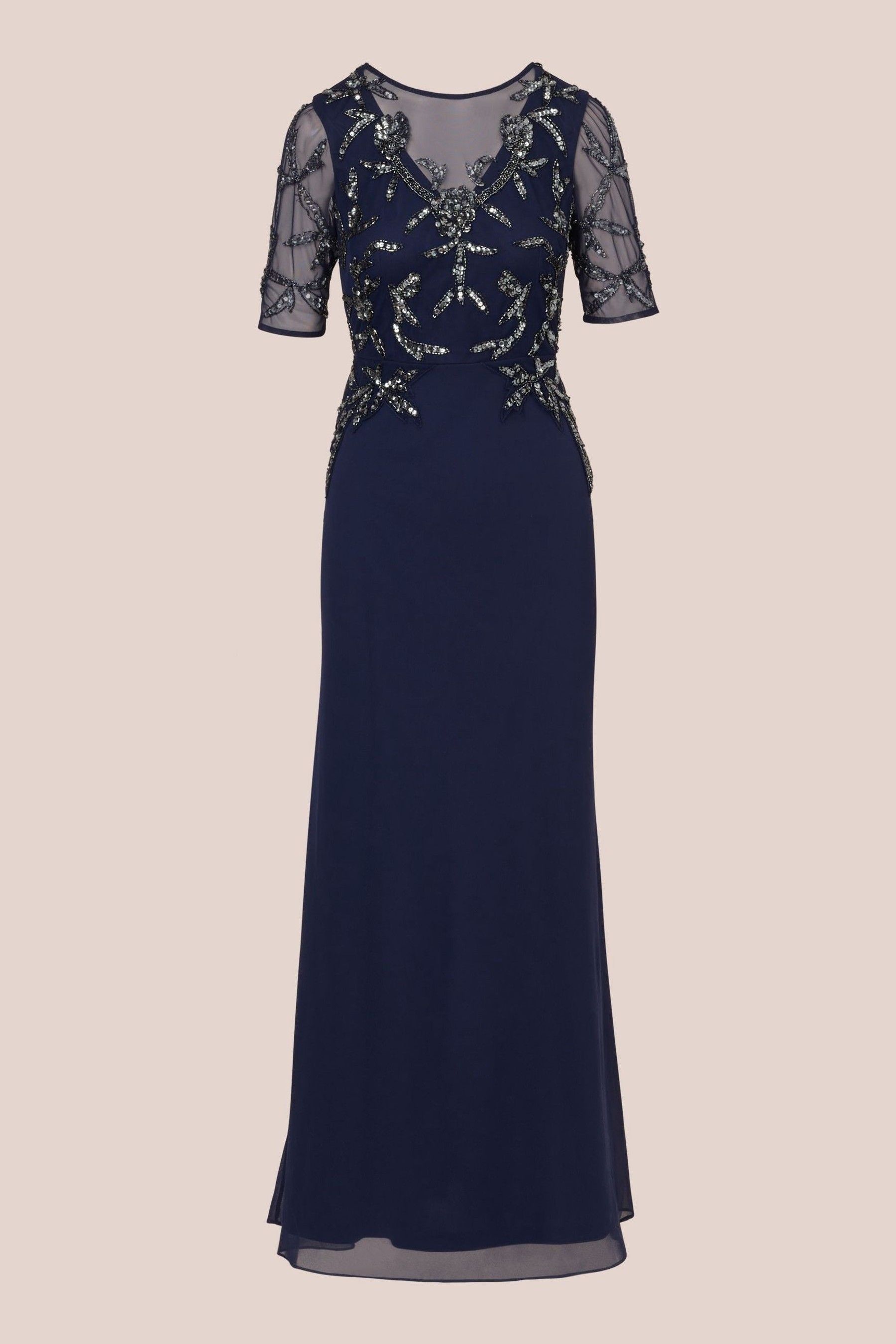 Buy Adrianna Papell Blue Studio Beaded Chiffon Long Dress from Next Luxembourg