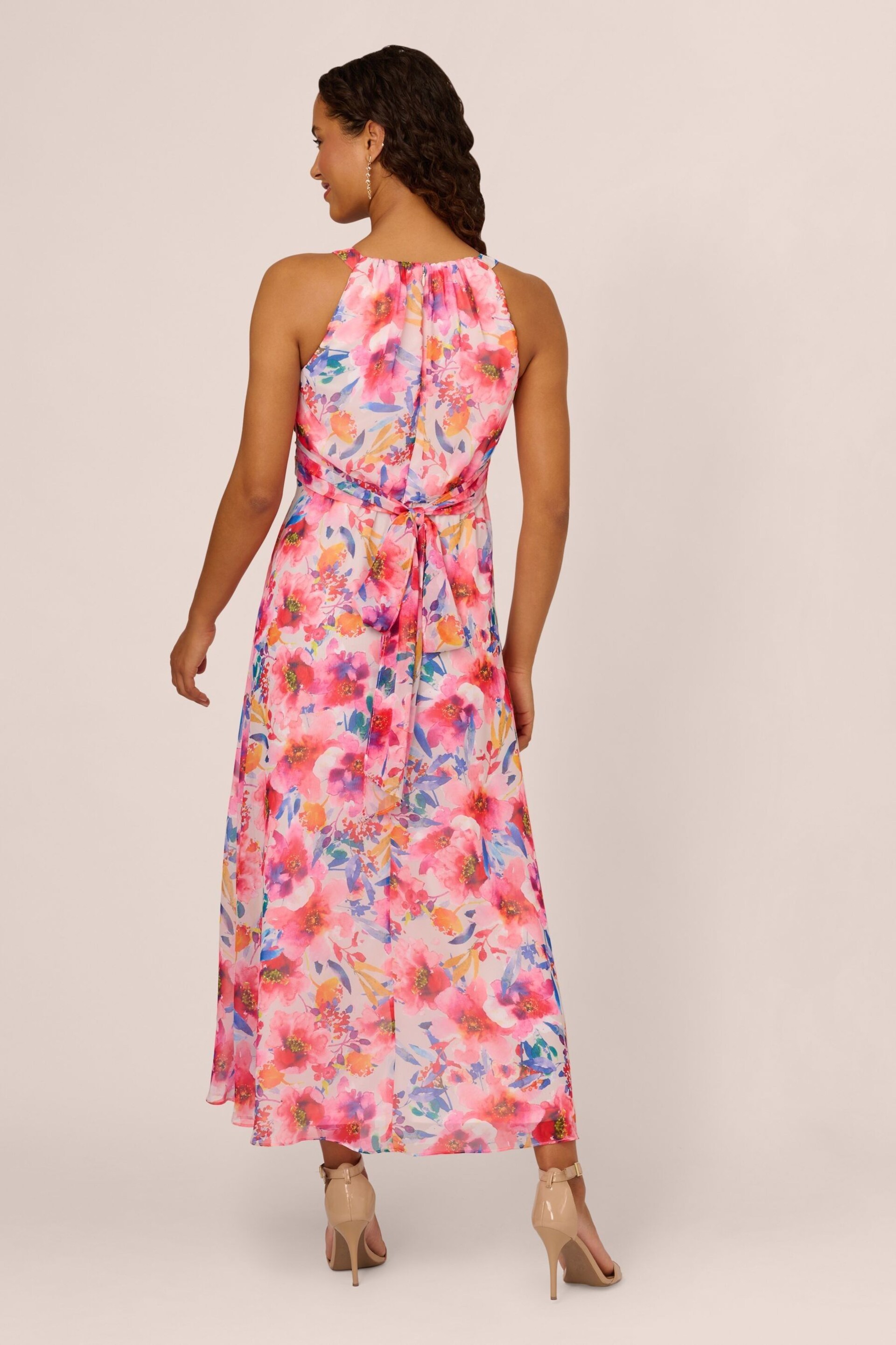 Adrianna Papell Floral Chiffon Halter White Dress - Image 2 of 7
