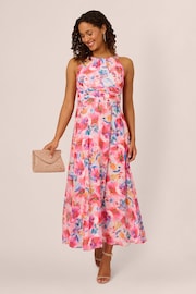 Adrianna Papell Floral Chiffon Halter White Dress - Image 3 of 7