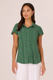 Adrianna Papell Green Flutter Sleeve Button Up Top - Image 1 of 7