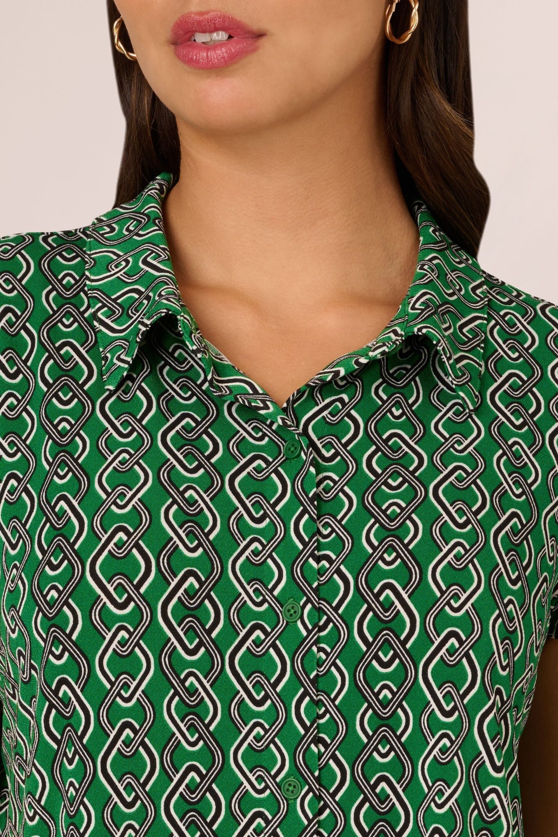 Adrianna Papell Green Flutter Sleeve Button Up Top - Image 4 of 7