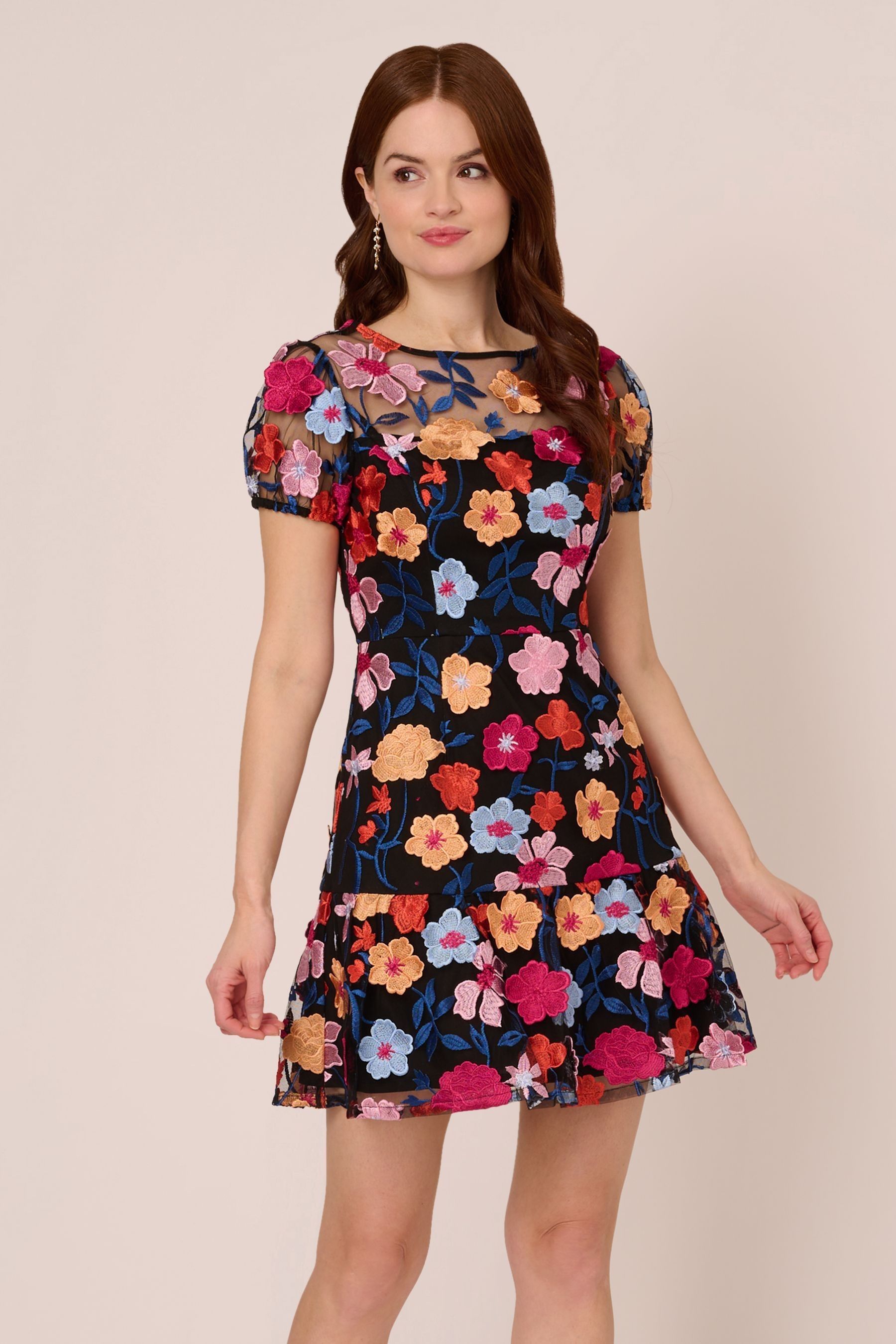 Buy Adrianna Papell Embroidered Flounce Black Dress from Next USA
