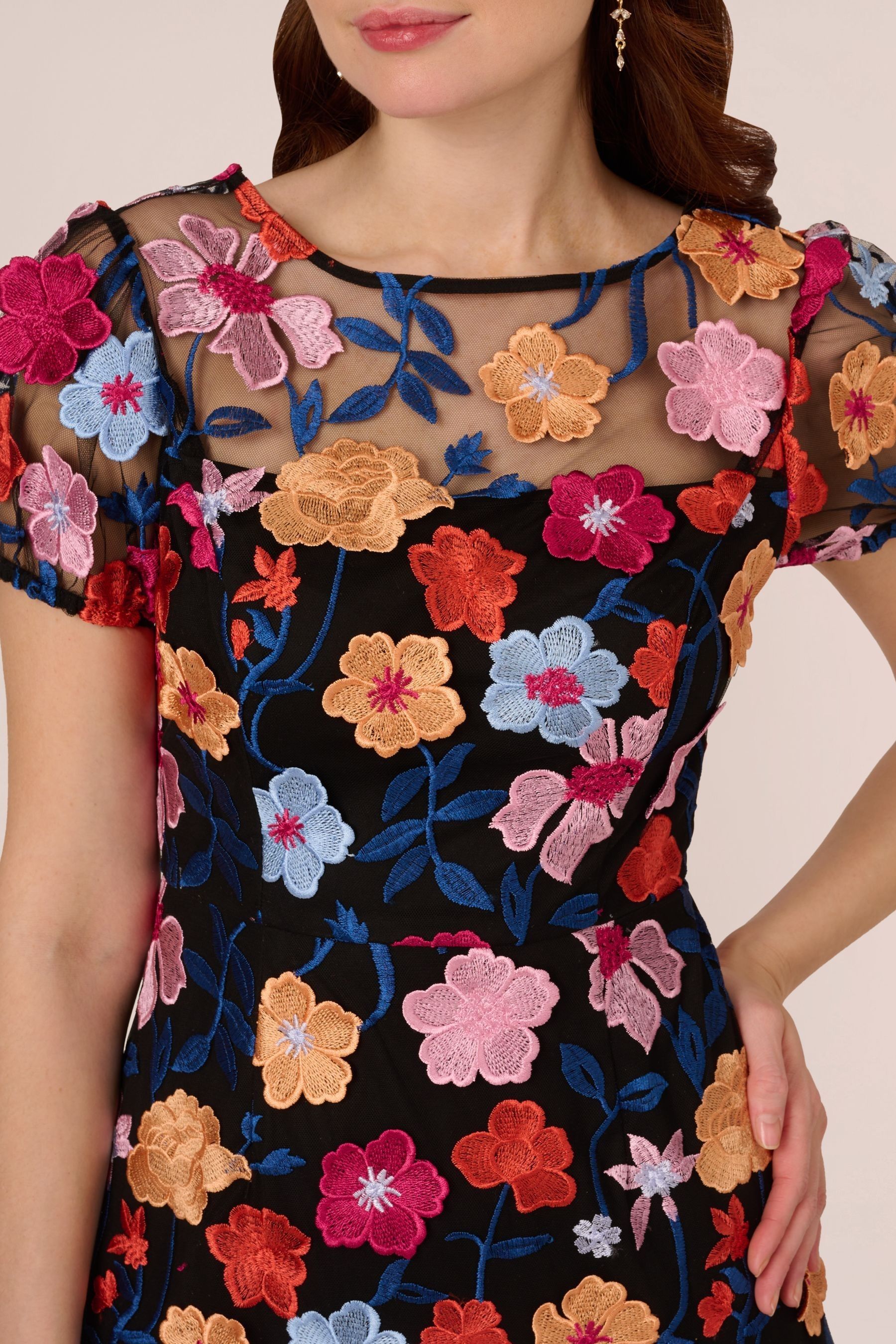 Flounce sleeve mesh yoke flare dress new arrivals