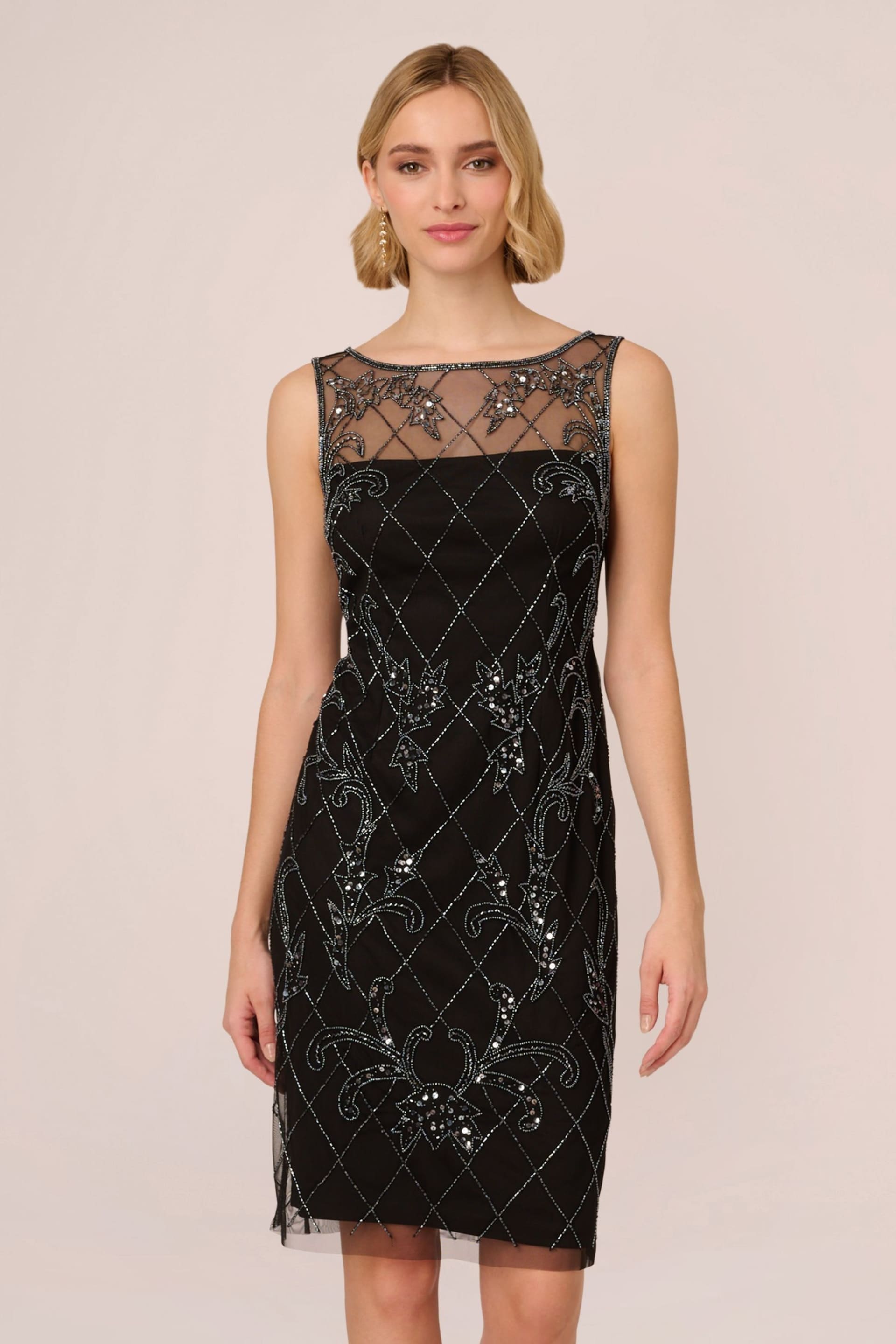 Adrianna Papell Studio Beaded Sheath Black Dress - Image 1 of 7