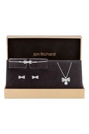 Jon Richard Silver Tone Crystal Bow And Pearl Set With Gift Boxed - Image 1 of 1