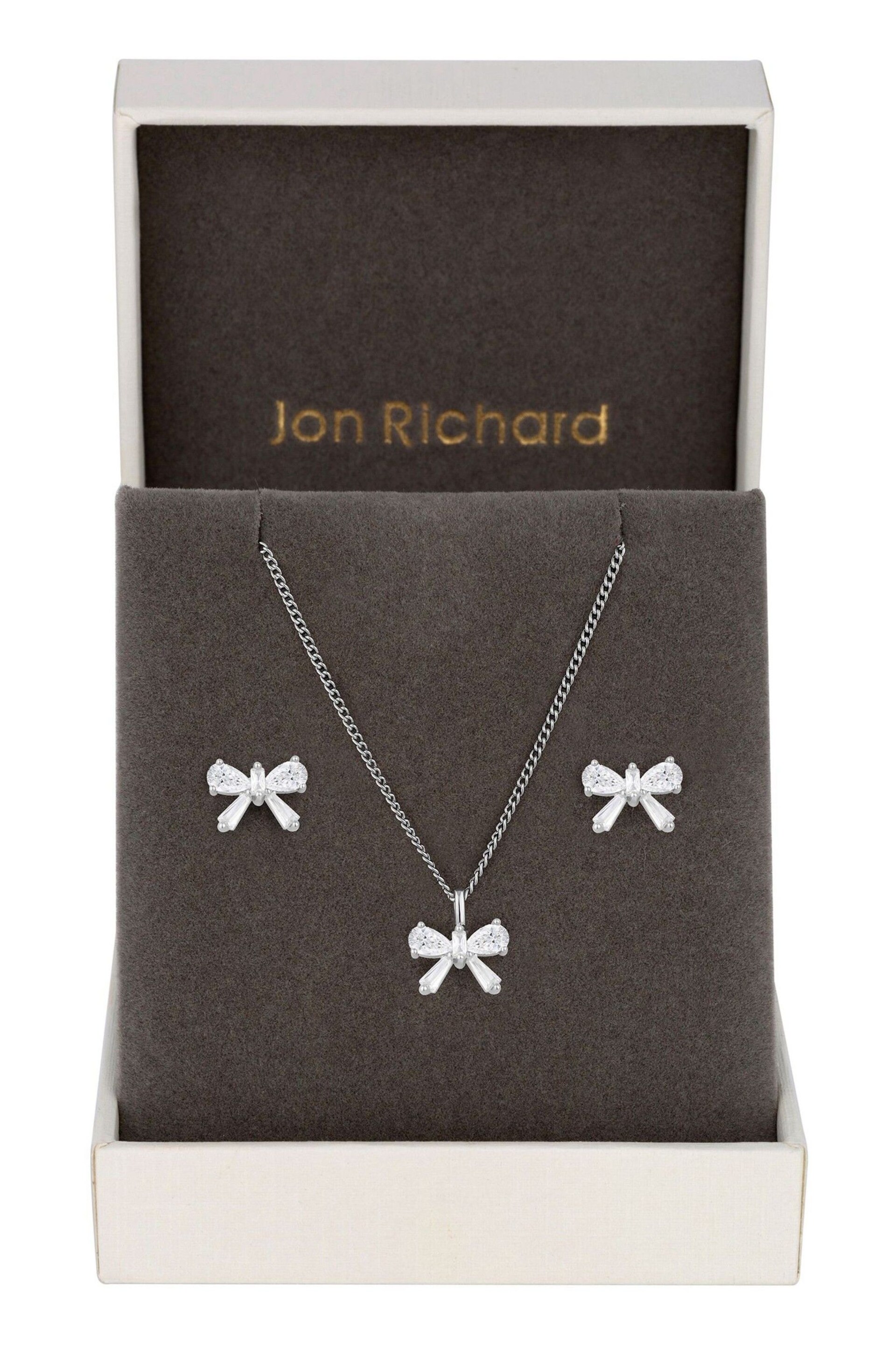 Jon Richard Silver Tone Bow Earrings And Pendant Set with Gift Boxed - Image 1 of 2