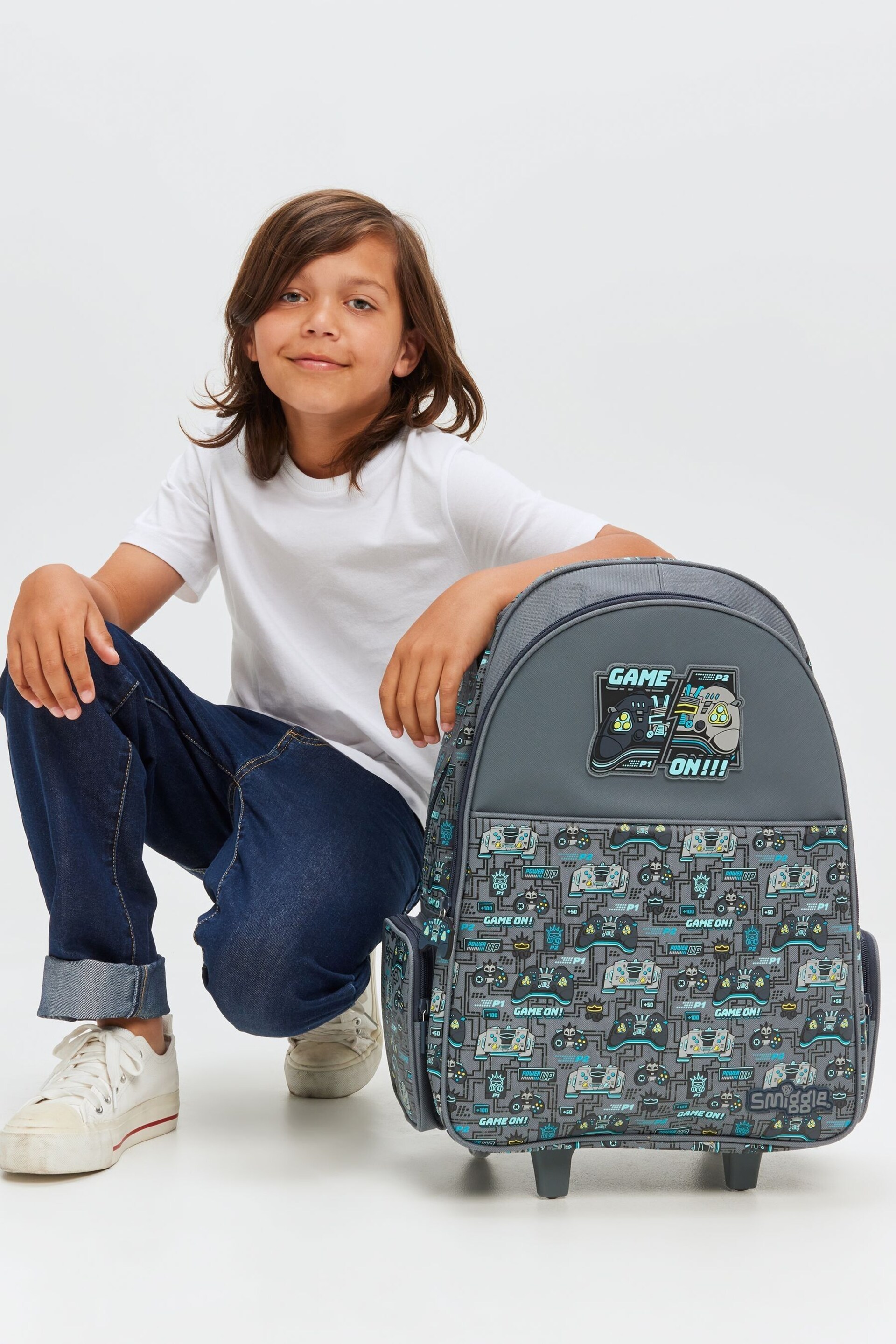 Smiggle Grey Epic Adventures Trolley Backpack With Light Up Wheels - Image 1 of 6