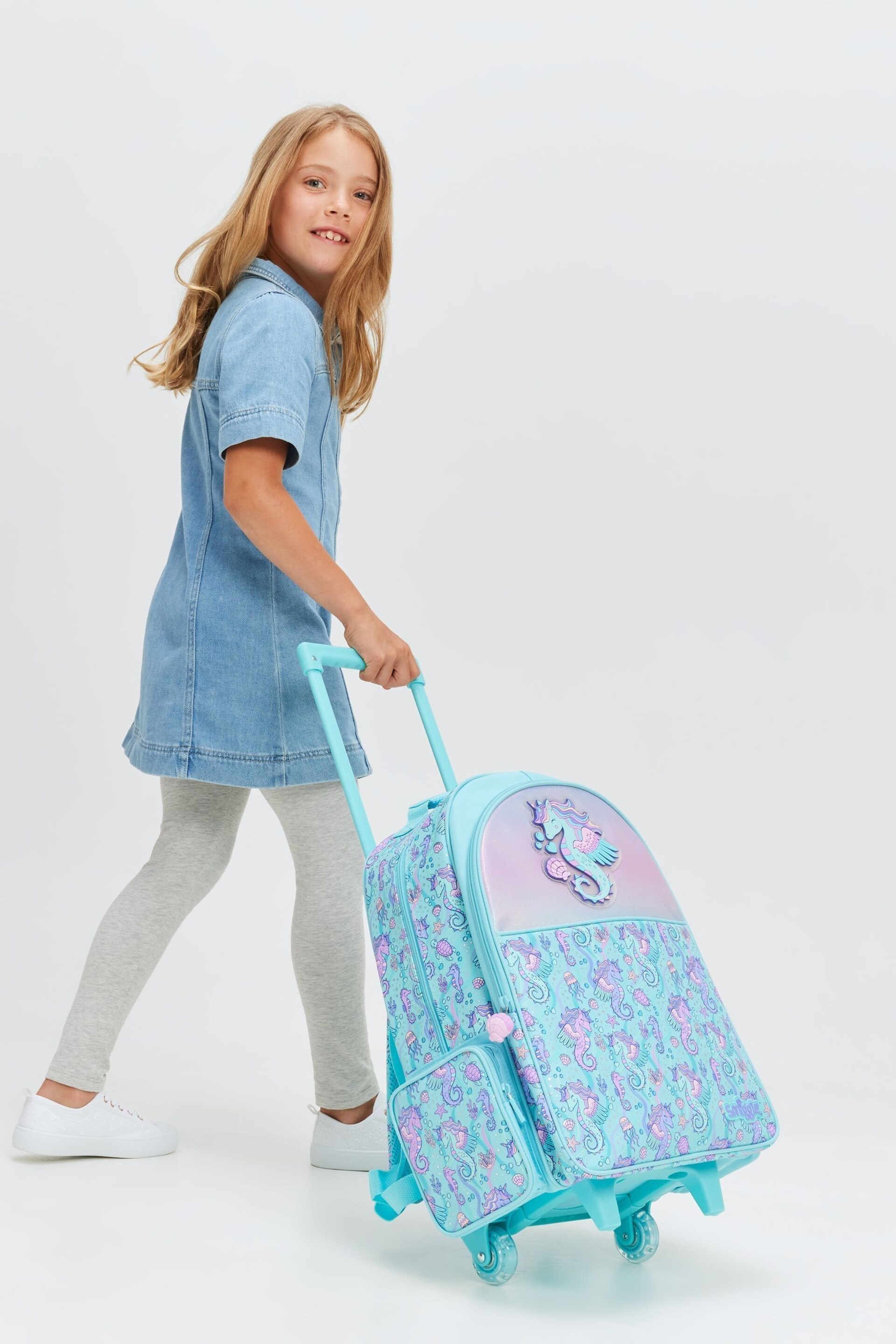 Smiggle Blue Epic Adventures Trolley Backpack With Light Up Wheels - Image 1 of 6