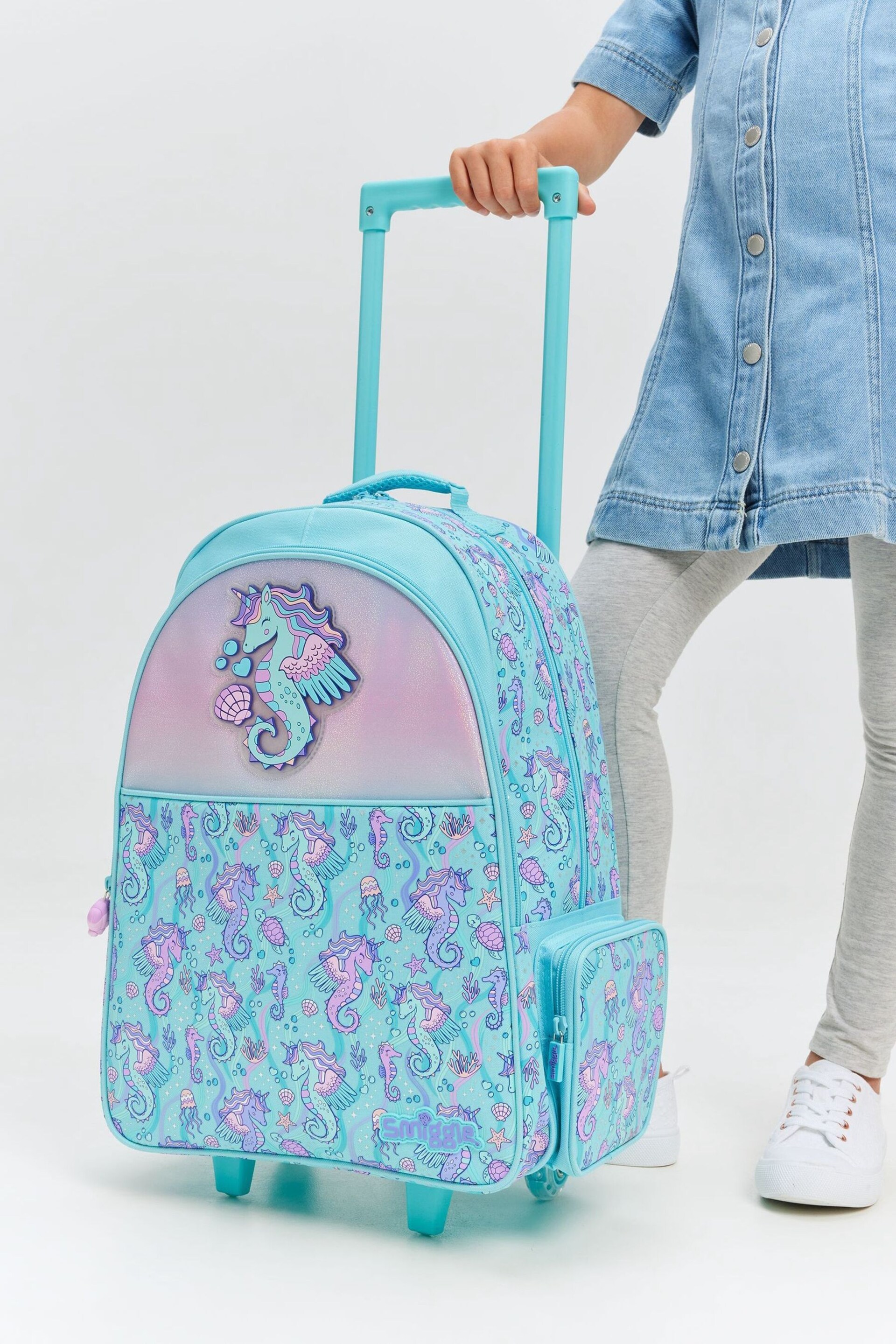 Smiggle Blue Epic Adventures Trolley Backpack With Light Up Wheels - Image 2 of 6