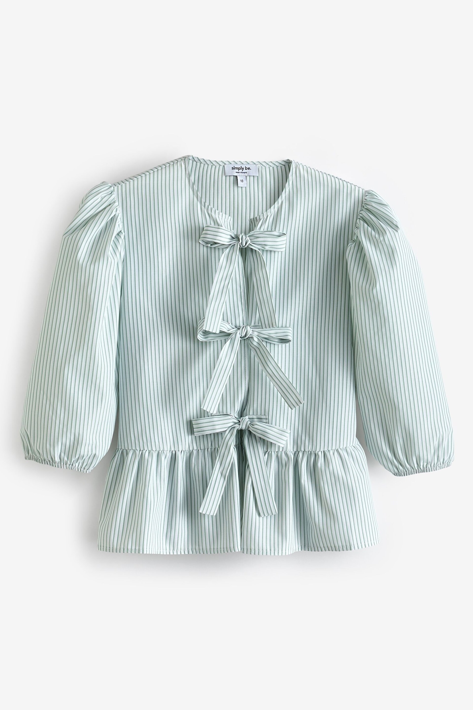 Simply Be Green Tie Front Puff Sleeve Smock Top - Image 5 of 5