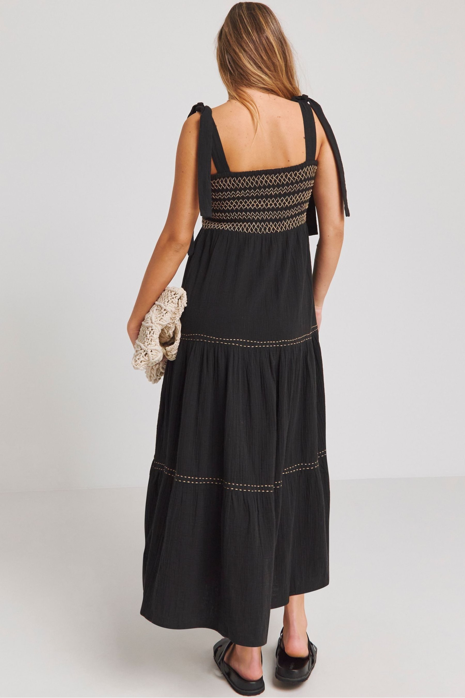 Simply Be Black Embroidered Tiered Maxi Dress - Image 2 of 4