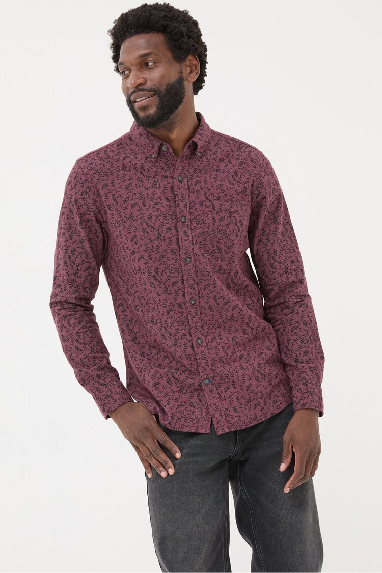 FatFace Burgundy Red Long Sleeve Vine Print 100% Cotton Shirt - Image 1 of 7