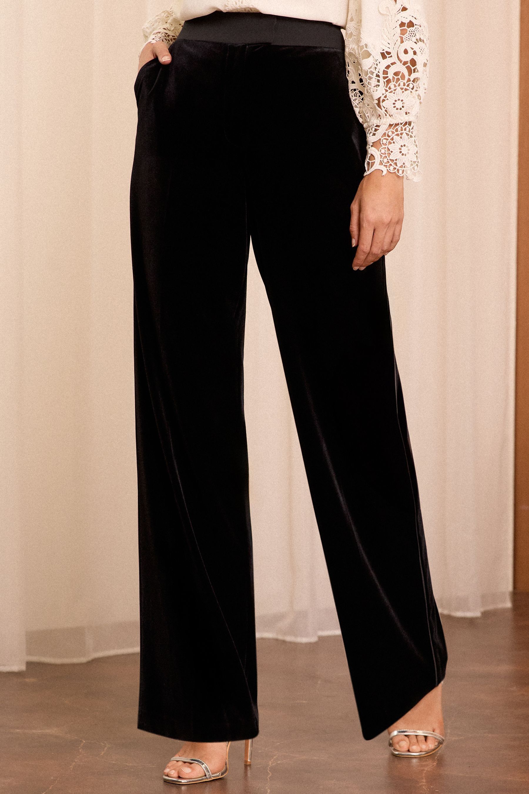 Buy Love Roses Black Velvet High Waist Wide Leg Tailored Trousers from Next Luxembourg
