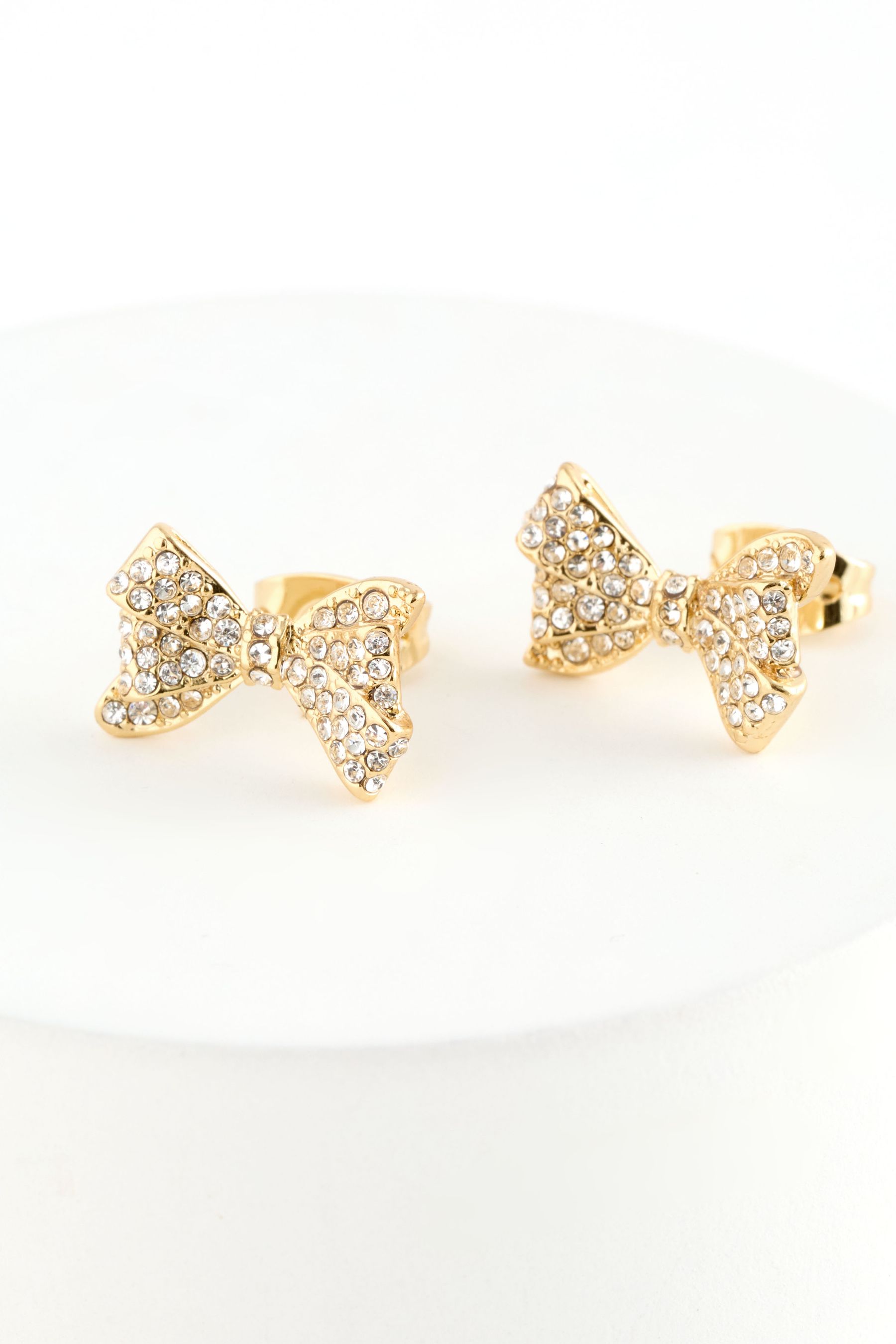 Ted Baker Gold Tone BARSETA Crystal Bow Stud Earrings